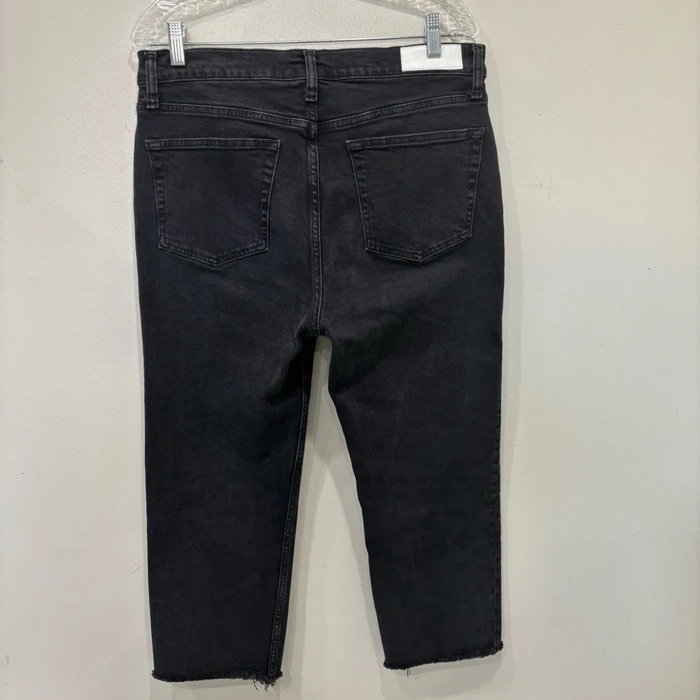 RE/DONE Straight Cropped Raw Hem Button Fly Faded Black Jeans Women’s Size 31
